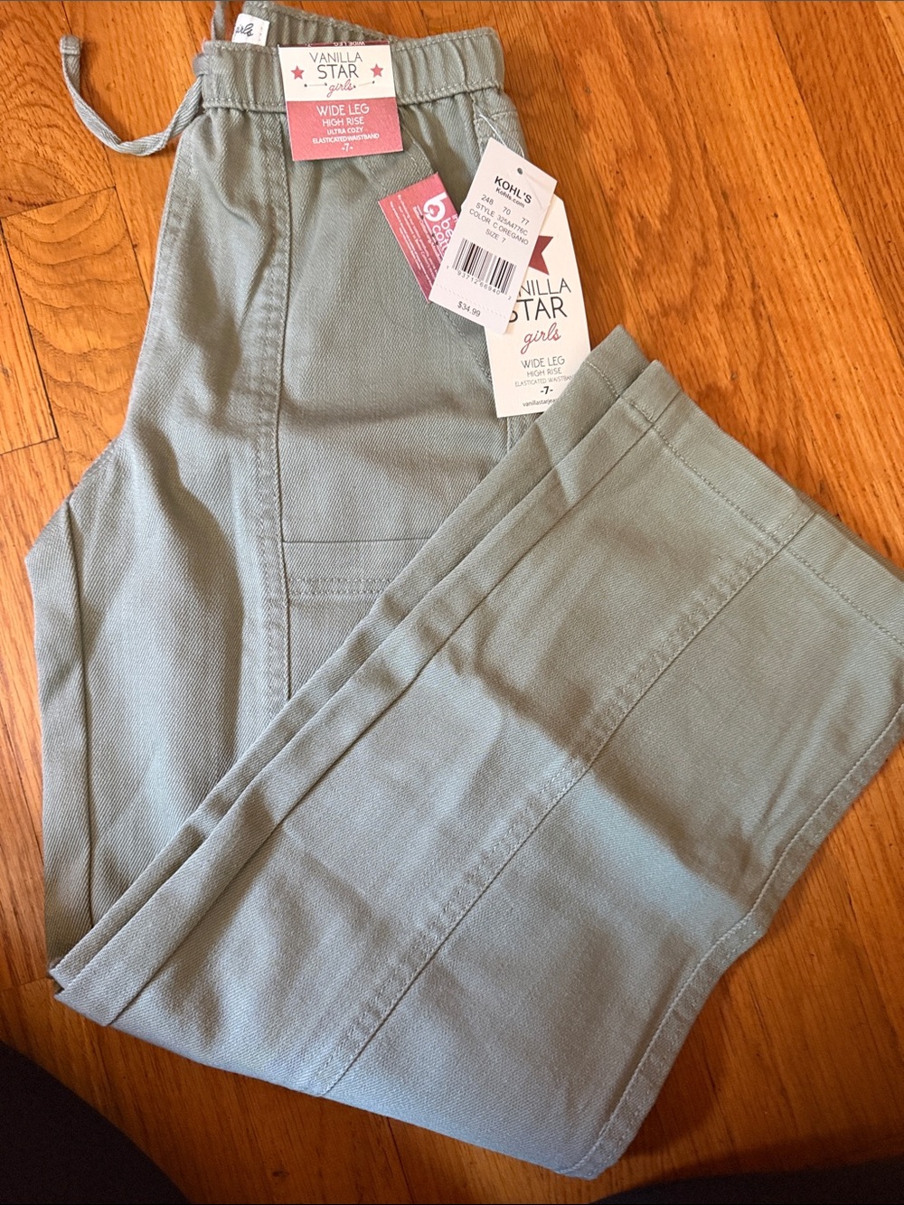 Vanilla Star Girls Sage Green Wide Leg Overalls